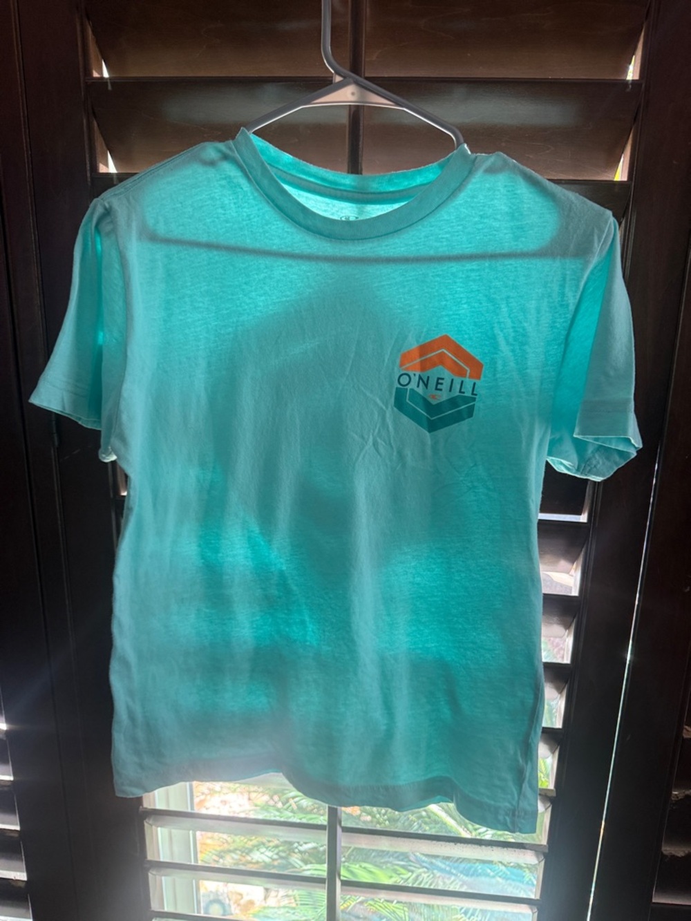 O'Neill Aqua Crewneck Tee with Orange & Teal Logo